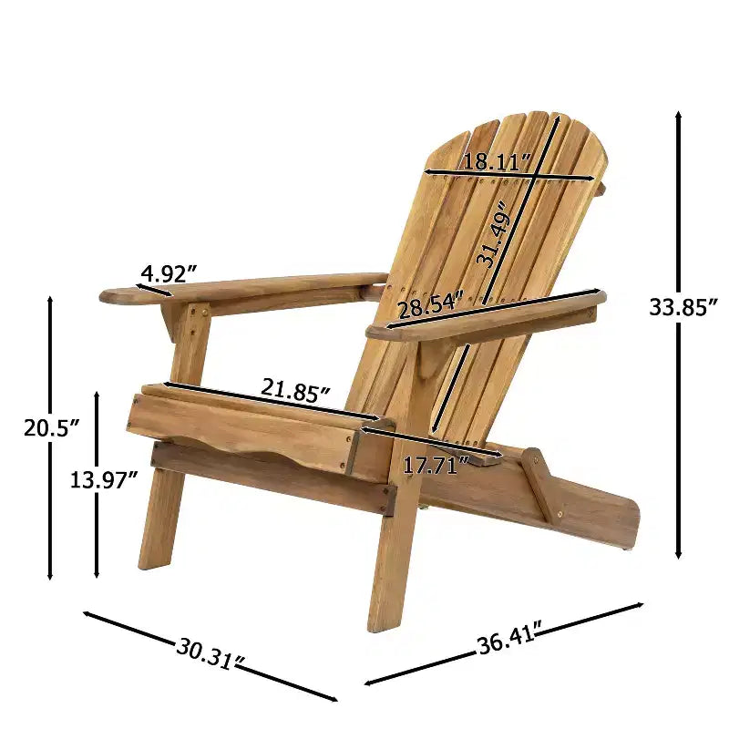 Okak Rustic Patio Folding Adirondack Chair Premium Acacia Accent Chair for Porch,Garden&Backyard,Outdoor Lounge Chair,300lbs Max