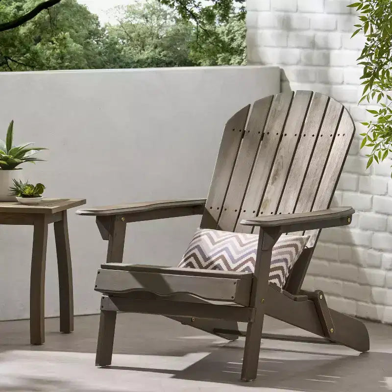 Okak Rustic Patio Folding Adirondack Chair Premium Acacia Accent Chair for Porch,Garden&Backyard,Outdoor Lounge Chair,300lbs Max