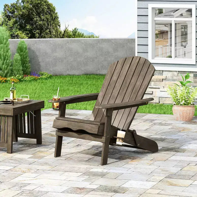 Okak Rustic Patio Folding Adirondack Chair Wooden Accent Chair for Porch,Garden&Backyard,Outdoor Lounge Chair,330lbs Max