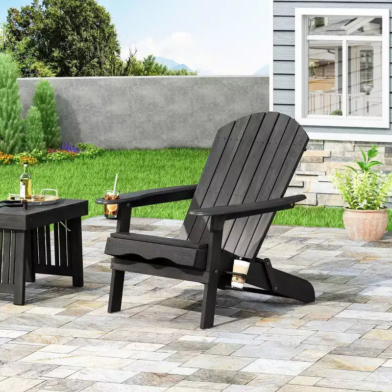 Okak Rustic Patio Folding Adirondack Chair Wooden Accent Chair for Porch,Garden&Backyard,Outdoor Lounge Chair,330lbs Max