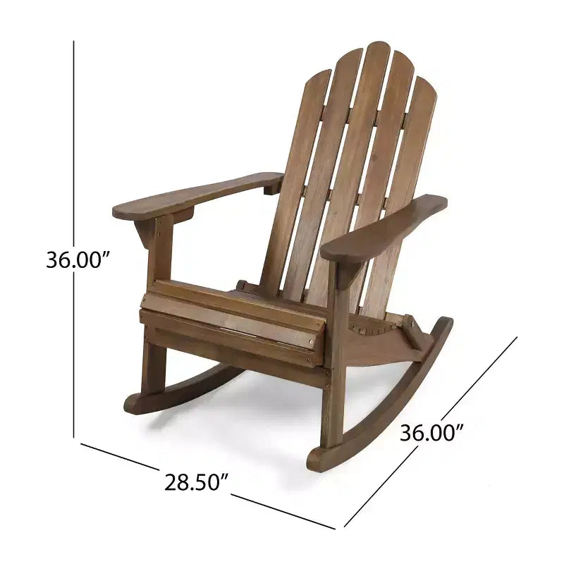 Okak Rustic Adirondack Rocking Chair Premium Acacia Accent Chairs with Cup Holder,1 Pc,Outdoor Lazy Chair for Porch,Backyard&Garden,Brown