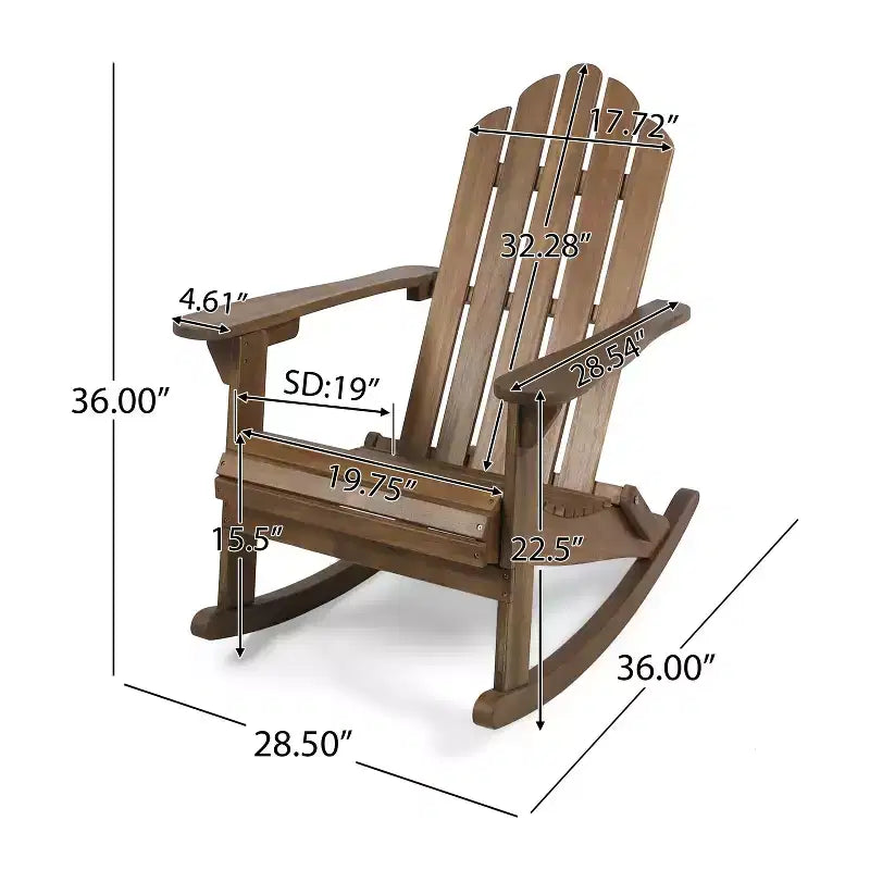 Okak Rustic Adirondack Rocking Chair Premium Acacia Accent Chairs with Cup Holder,1 Pc,Outdoor Lazy Chair for Porch,Backyard&Garden,Brown