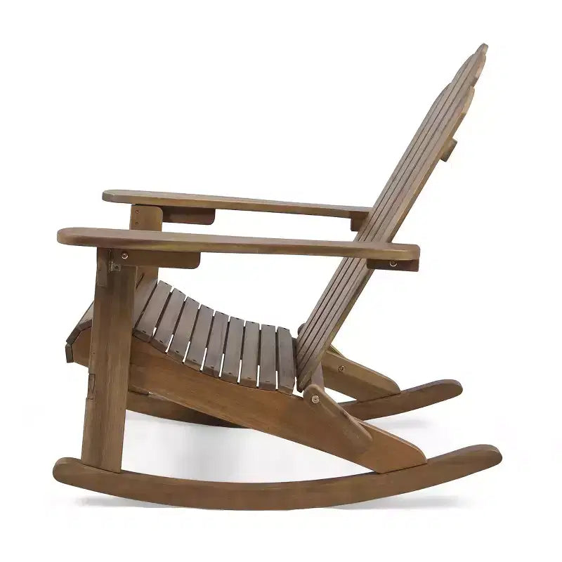 Okak Rustic Adirondack Rocking Chair Premium Acacia Accent Chairs with Cup Holder,1 Pc,Outdoor Lazy Chair for Porch,Backyard&Garden,Brown