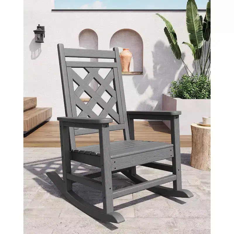 Outdoor Adirondack Rocking Chair - All-Weather HDPE Porch Rocker with High Back, Outdoor Fire Pit Chair for Garden, Lawn, Yard, Patio, Backyard