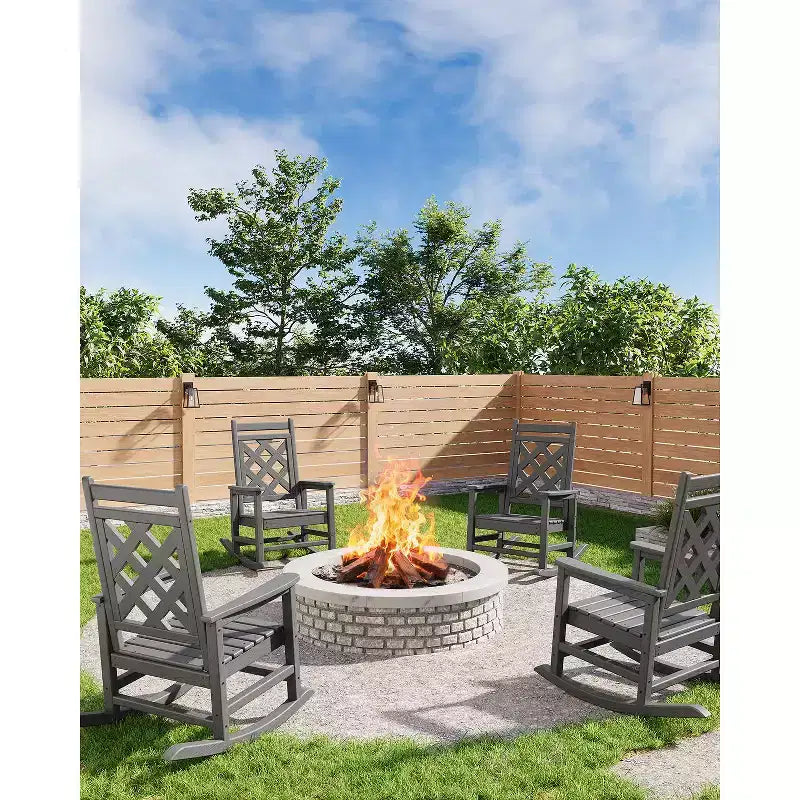 Outdoor Adirondack Rocking Chair - All-Weather HDPE Porch Rocker with High Back, Outdoor Fire Pit Chair for Garden, Lawn, Yard, Patio, Backyard