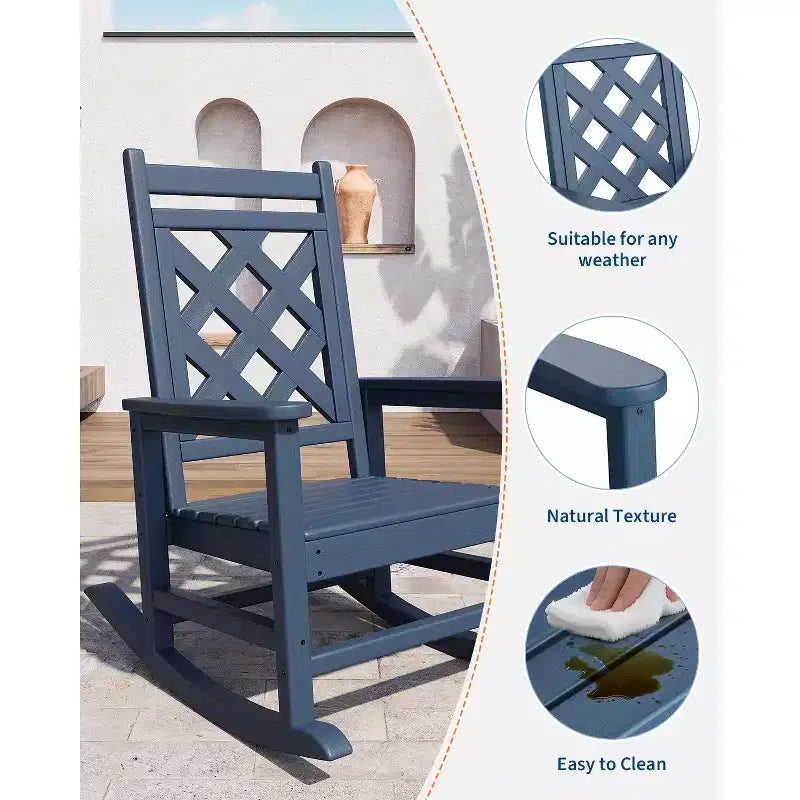 Outdoor Adirondack Rocking Chair - All-Weather HDPE Porch Rocker with High Back, Outdoor Fire Pit Chair for Garden, Lawn, Yard, Patio, Backyard