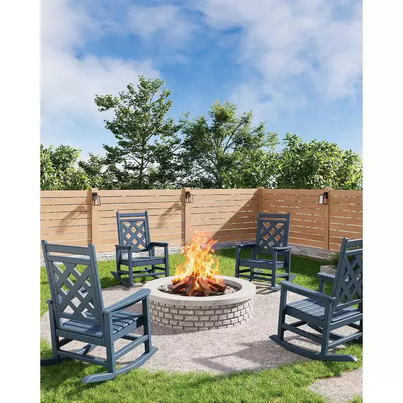 Outdoor Adirondack Rocking Chair - All-Weather HDPE Porch Rocker with High Back, Outdoor Fire Pit Chair for Garden, Lawn, Yard, Patio, Backyard