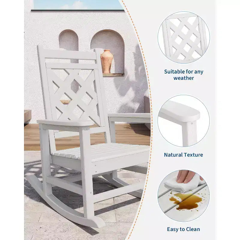 Outdoor Adirondack Rocking Chair - All-Weather HDPE Porch Rocker with High Back, Outdoor Fire Pit Chair for Garden, Lawn, Yard, Patio, Backyard