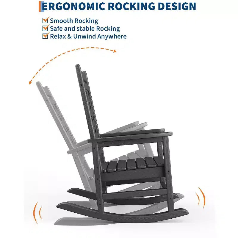 Outdoor Adirondack Rocking Chair - All-Weather HDPE Porch Rocker with High Back, Outdoor Fire Pit Chair for Garden, Lawn, Yard, Patio, Backyard