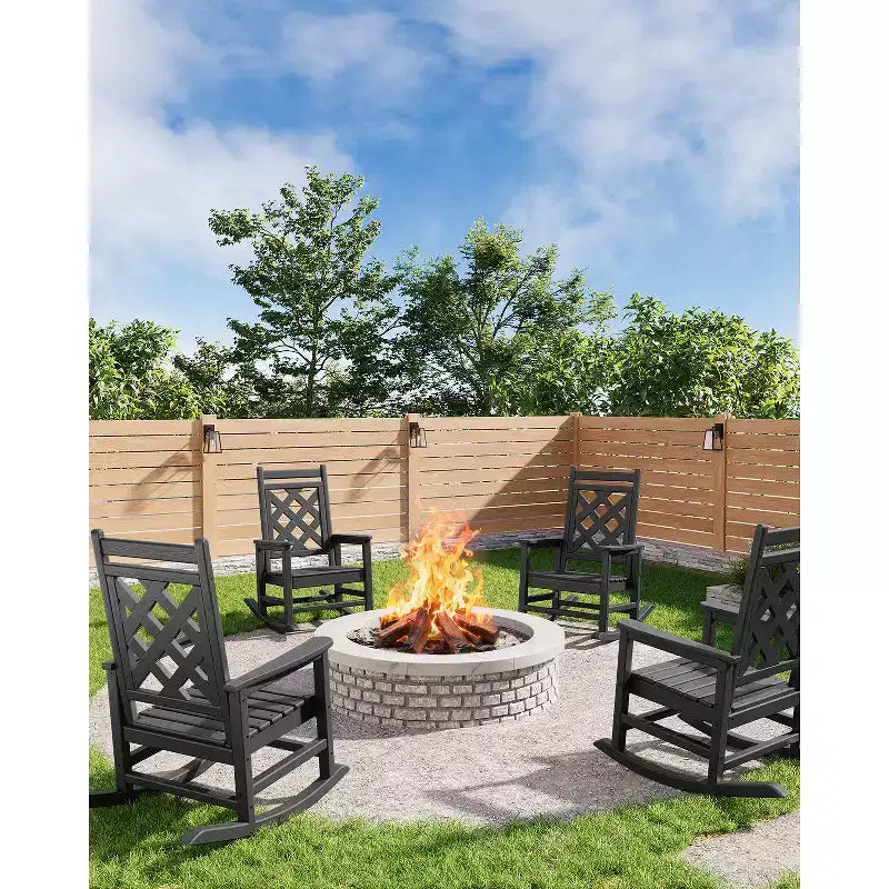Outdoor Adirondack Rocking Chair - All-Weather HDPE Porch Rocker with High Back, Outdoor Fire Pit Chair for Garden, Lawn, Yard, Patio, Backyard