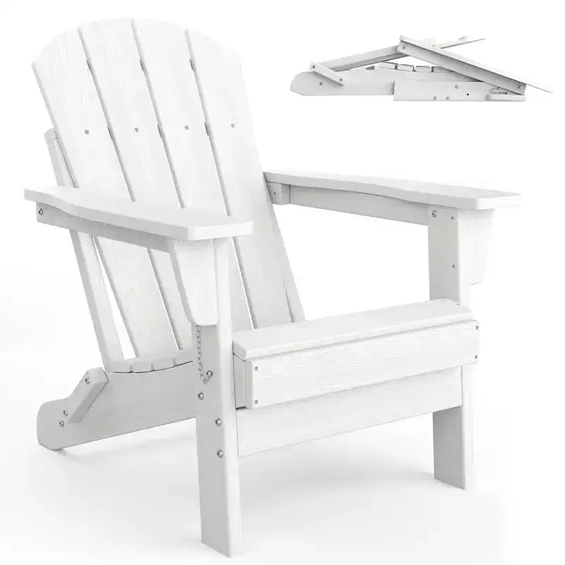 Folding Adirondack Chair - HDPE Outdoor All-Weather Fire Pit Chairs, Ergonomic Extended Backrest for Patio, Garden Pool, Backyard