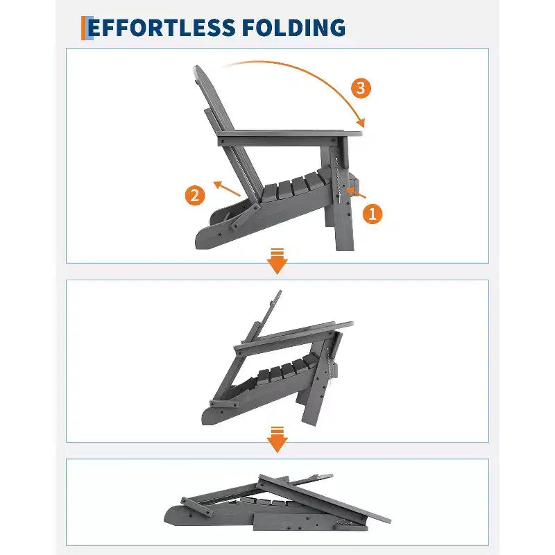 Folding Adirondack Chair - HDPE Outdoor All-Weather Fire Pit Chairs, Ergonomic Extended Backrest for Patio, Garden Pool, Backyard
