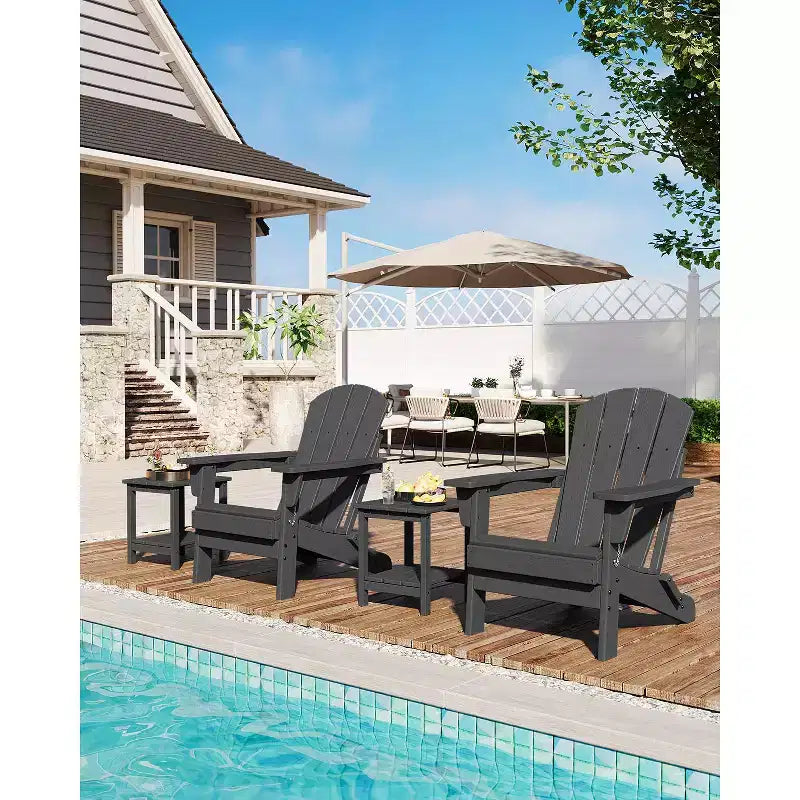 Folding Adirondack Chair - HDPE Outdoor All-Weather Fire Pit Chairs, Ergonomic Extended Backrest for Patio, Garden Pool, Backyard