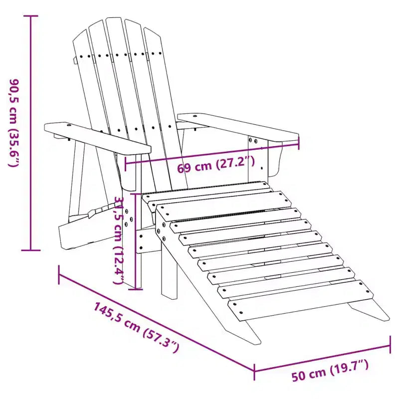 vidaXL Adirondack Chair with Ottoman - Yellow Solid Wood for Patio Garden Outdoor Comfort