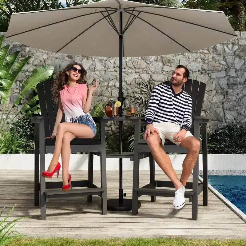 Garvee Outdoor Recycled Poly Adirondack Barstools Set of 2  Tall Weatherproof Bar Height Chairs, Black