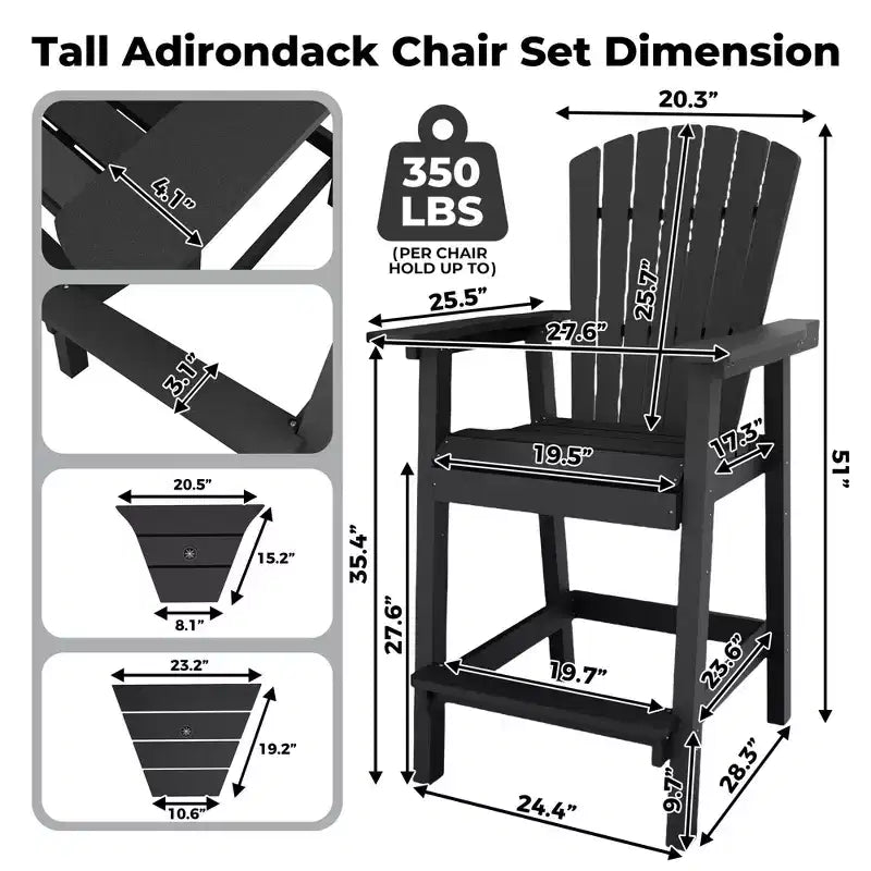 Garvee Outdoor Recycled Poly Adirondack Barstools Set of 2  Tall Weatherproof Bar Height Chairs, Black