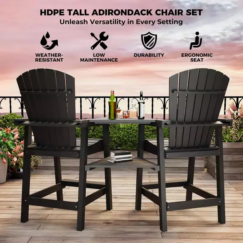 Garvee Outdoor Recycled Poly Adirondack Barstools Set of 2  Tall Weatherproof Bar Height Chairs, Black