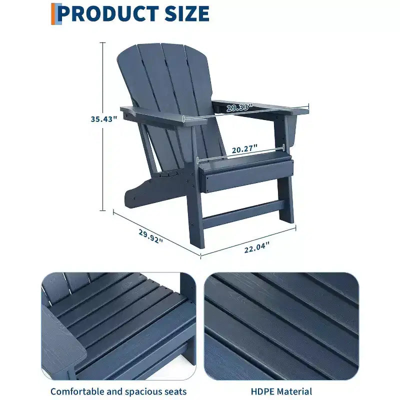 Outdoor Adirondack Chairs, HDPE Plastic Patio Chairs for All Weather, Weather-Resistant Fire Pit Chair with Wide Armrests & Slatted Back