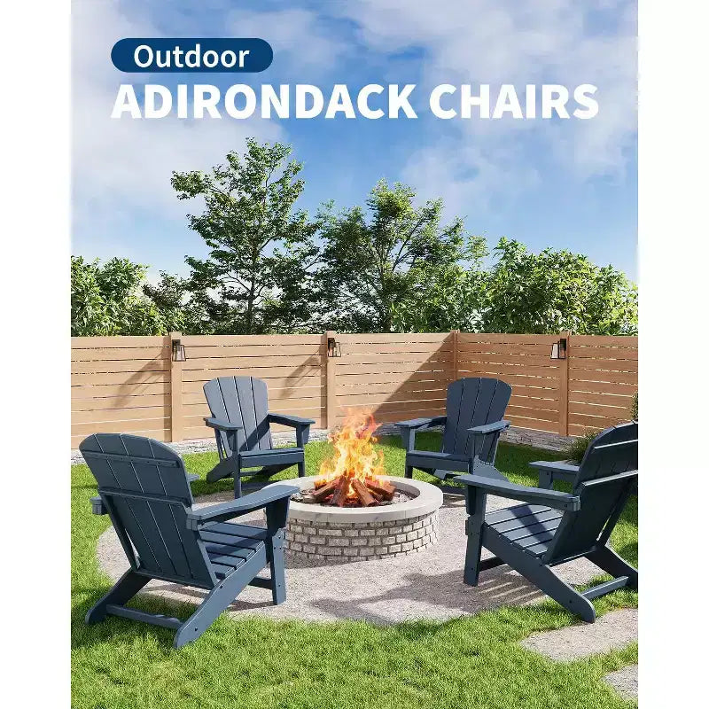 Outdoor Adirondack Chairs, HDPE Plastic Patio Chairs for All Weather, Weather-Resistant Fire Pit Chair with Wide Armrests & Slatted Back