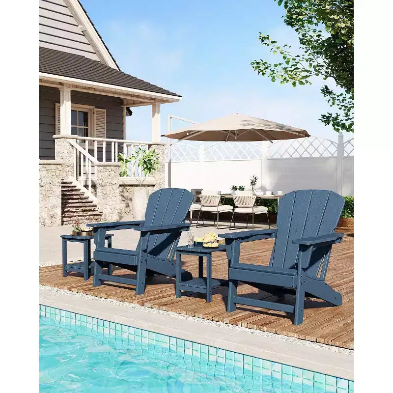 Outdoor Adirondack Chairs, HDPE Plastic Patio Chairs for All Weather, Weather-Resistant Fire Pit Chair with Wide Armrests & Slatted Back