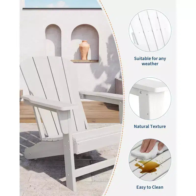 Outdoor Adirondack Chairs, HDPE Plastic Patio Chairs for All Weather, Weather-Resistant Fire Pit Chair with Wide Armrests & Slatted Back