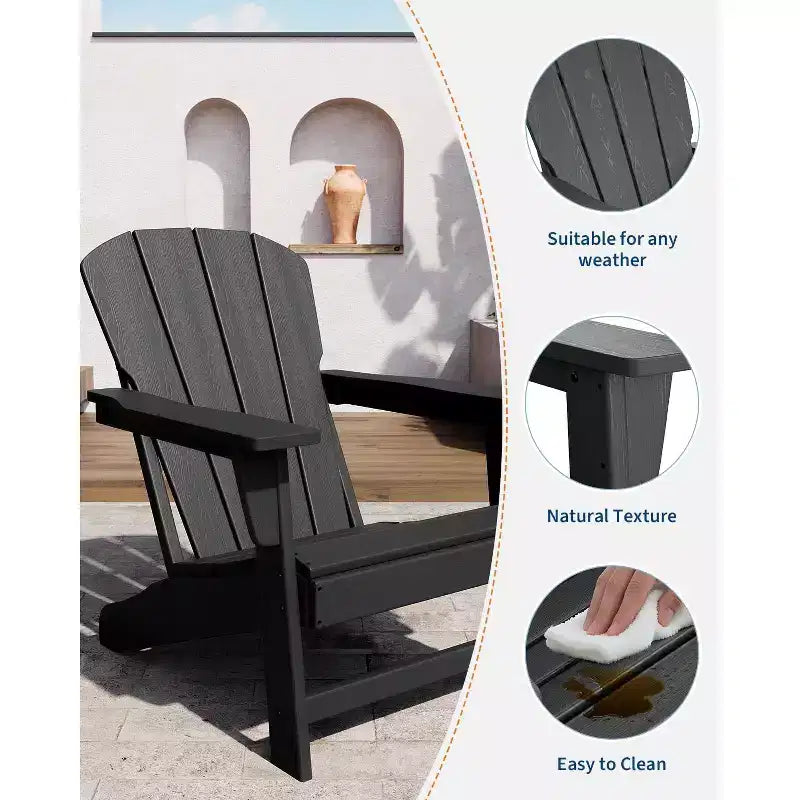 Outdoor Adirondack Chairs, HDPE Plastic Patio Chairs for All Weather, Weather-Resistant Fire Pit Chair with Wide Armrests & Slatted Back