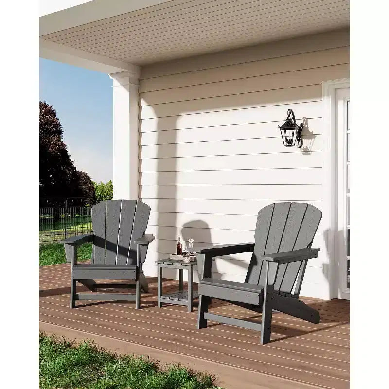 Outdoor Adirondack Chairs, HDPE Plastic Patio Chairs for All Weather, Weather-Resistant Fire Pit Chair with Wide Armrests & Slatted Back