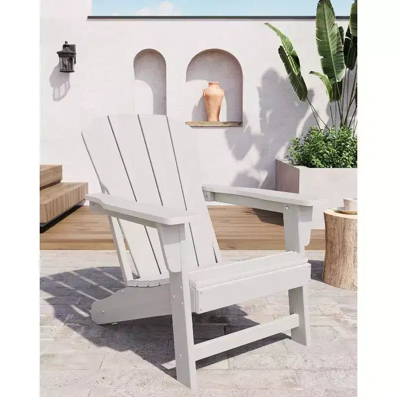 Outdoor Adirondack Chairs, HDPE Plastic Patio Chairs for All Weather, Weather-Resistant Fire Pit Chair with Wide Armrests & Slatted Back
