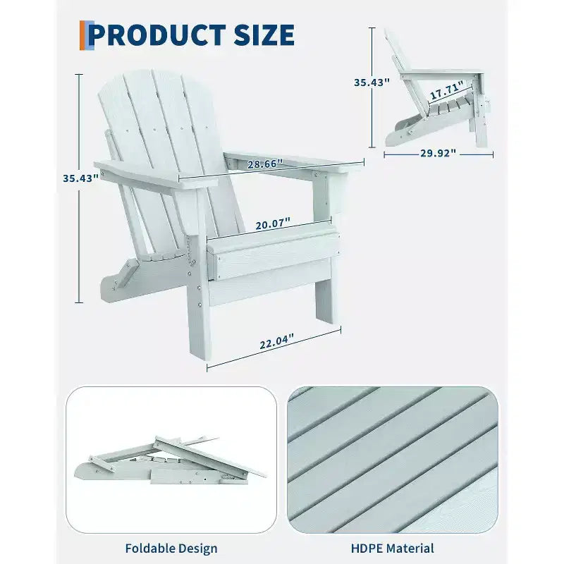 Folding Adirondack Chair, HDPE Outdoor All-Weather Fire Pit Chairs, Outdoor Wooden Lounge Chair, Modern Lounger Adirondack Chairs Ergonomic