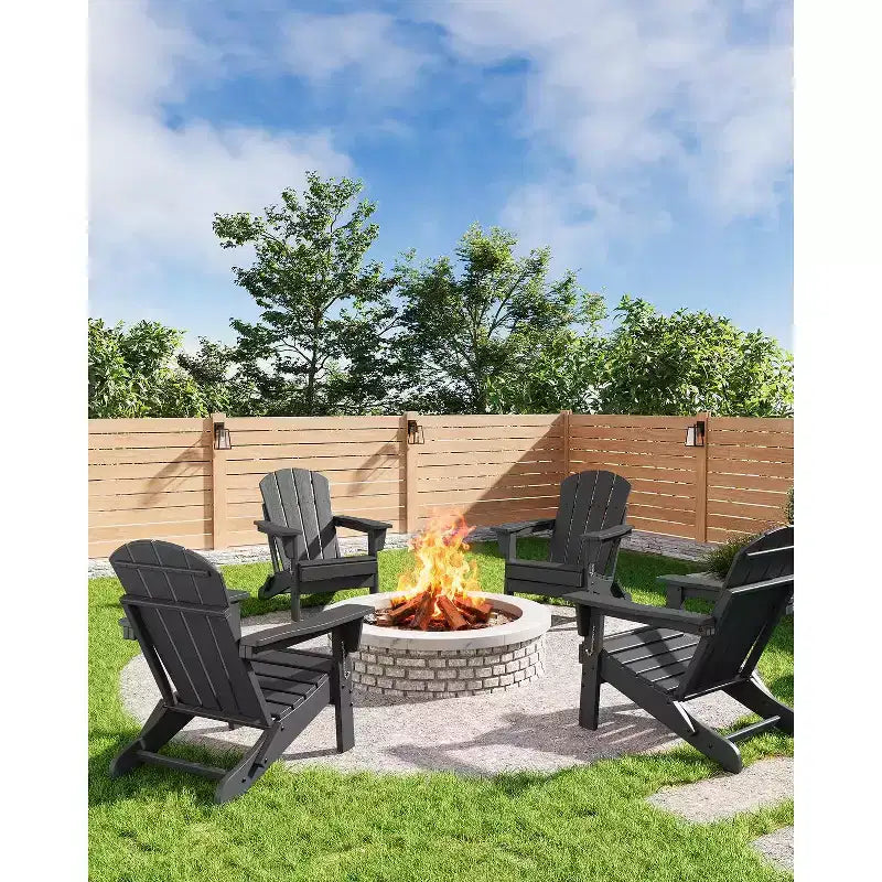 Folding Adirondack Chair, HDPE Outdoor All-Weather Fire Pit Chairs, Outdoor Wooden Lounge Chair, Modern Lounger Adirondack Chairs Ergonomic