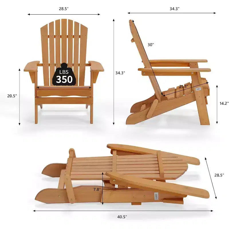 VINGLI Folding Adirondack Chair, Wood Adirondack Chairs for Outdoor, Foldable Fire Pit Chairs for Patio, BBQ, Porch, Yard, Pool