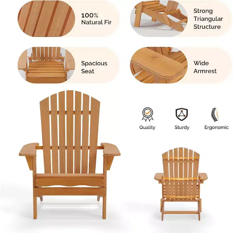 VINGLI Folding Adirondack Chair, Wood Adirondack Chairs for Outdoor, Foldable Fire Pit Chairs for Patio, BBQ, Porch, Yard, Pool