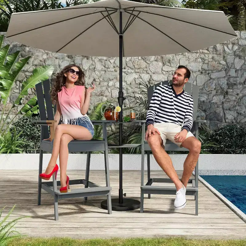 Patio Tall Adirondack Chairs Bar Chairs, Outdoor Adirondack Barstools with Connecting Tray, Bar Stool Chair with High Back for Deck, Balcony