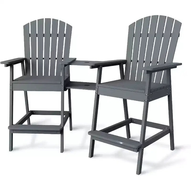 Patio Tall Adirondack Chairs Bar Chairs, Outdoor Adirondack Barstools with Connecting Tray, Bar Stool Chair with High Back for Deck, Balcony