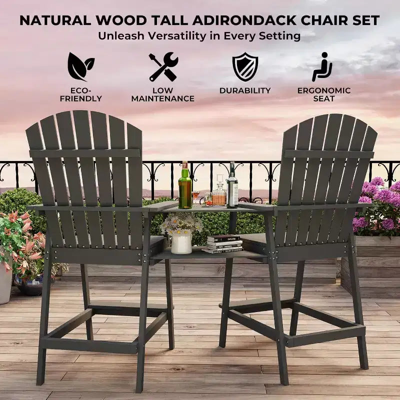 Patio Tall Adirondack Chairs Bar Chairs, Outdoor Adirondack Barstools with Connecting Tray, Bar Stool Chair with High Back for Deck, Balcony