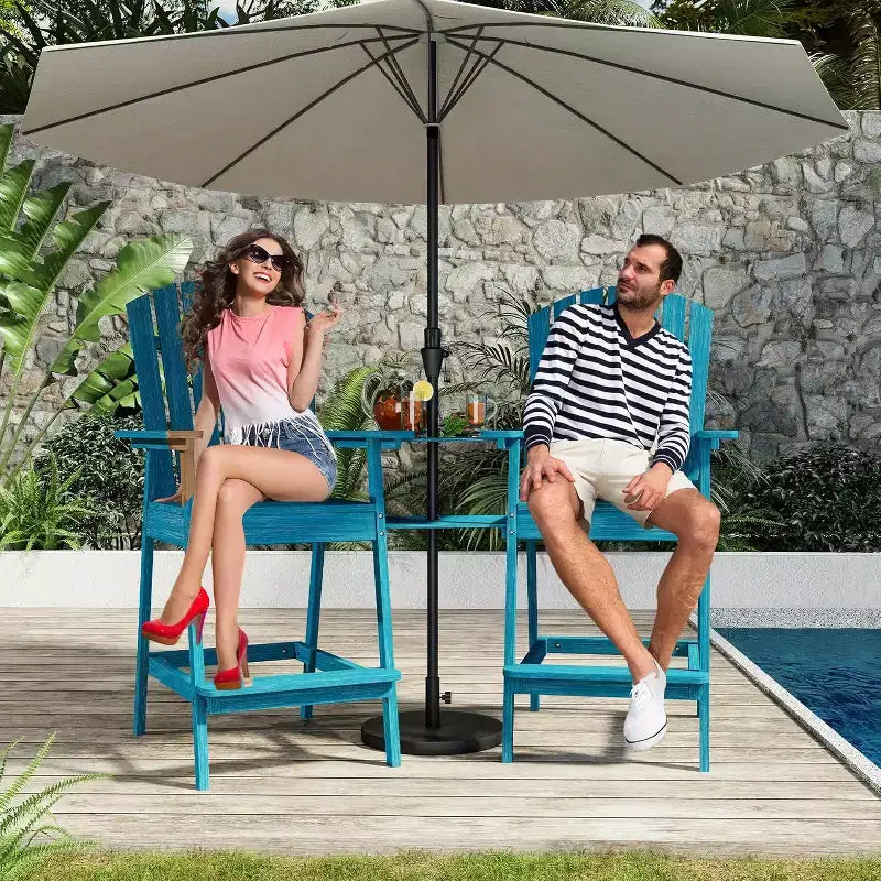 Patio Tall Adirondack Chairs Bar Chairs, Outdoor Adirondack Barstools with Connecting Tray, Bar Stool Chair with High Back for Deck, Balcony