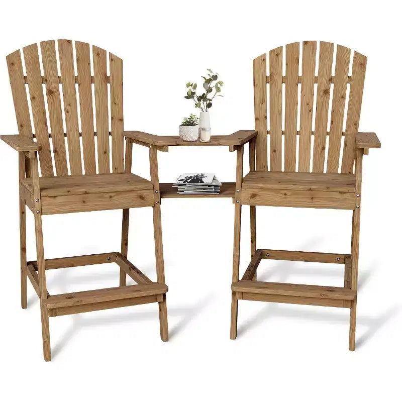 Patio Tall Adirondack Chairs Bar Chairs, Outdoor Adirondack Barstools with Connecting Tray, Bar Stool Chair with High Back for Deck, Balcony