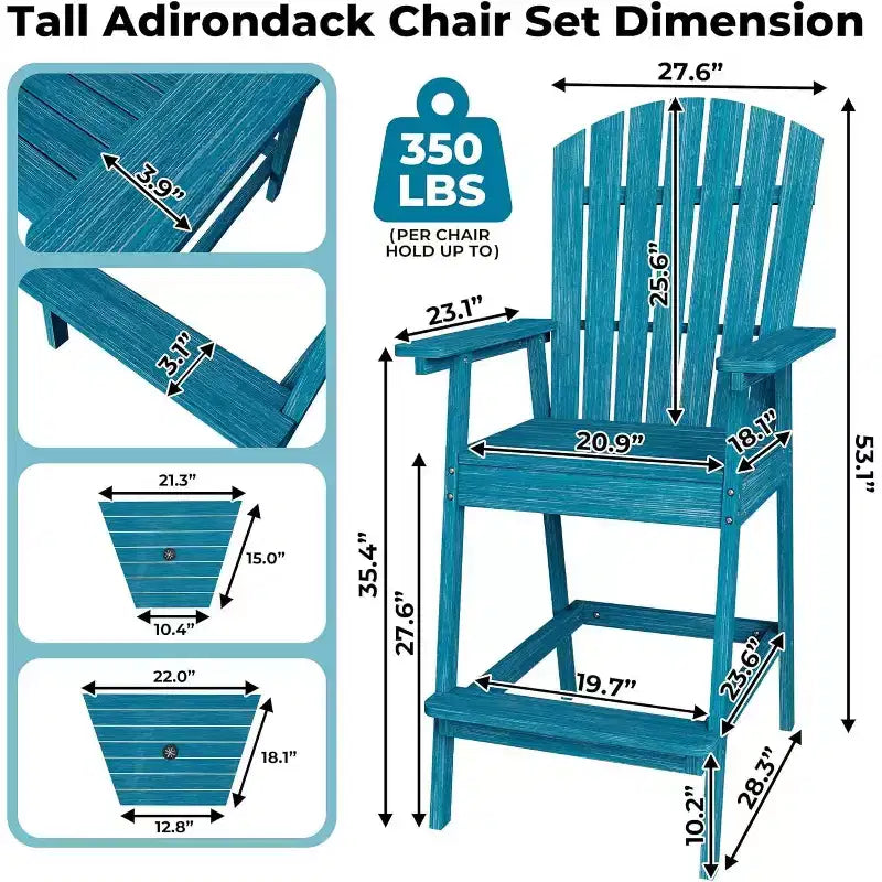 Patio Tall Adirondack Chairs Bar Chairs, Outdoor Adirondack Barstools with Connecting Tray, Bar Stool Chair with High Back for Deck, Balcony