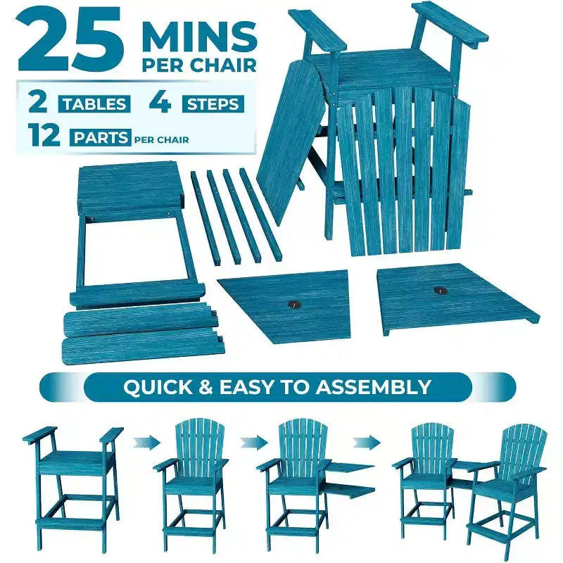 Patio Tall Adirondack Chairs Bar Chairs, Outdoor Adirondack Barstools with Connecting Tray, Bar Stool Chair with High Back for Deck, Balcony