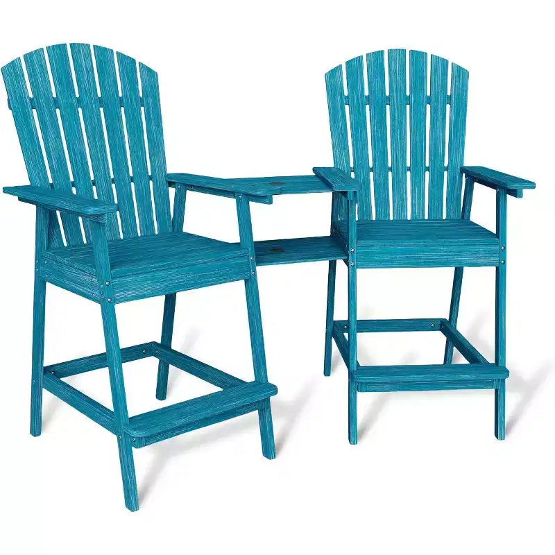 Patio Tall Adirondack Chairs Bar Chairs, Outdoor Adirondack Barstools with Connecting Tray, Bar Stool Chair with High Back for Deck, Balcony