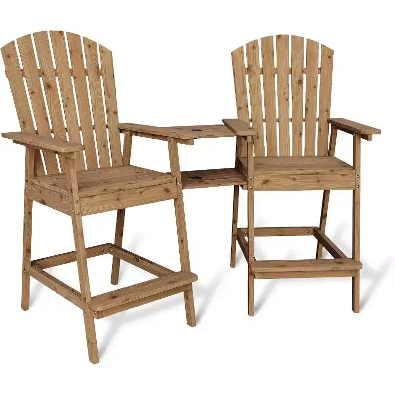 Patio Tall Adirondack Chairs Bar Chairs, Outdoor Adirondack Barstools with Connecting Tray, Bar Stool Chair with High Back for Deck, Balcony
