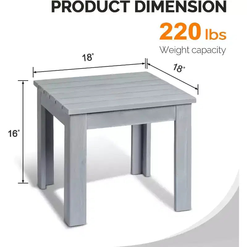 VINGLI Outdoor Adirondack Side Table, 18 Square Thick Wooden Coffee Table, Patio Side Table Conversation End Table for Patio Backyard, Garden