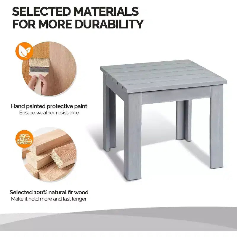 VINGLI Outdoor Adirondack Side Table, 18 Square Thick Wooden Coffee Table, Patio Side Table Conversation End Table for Patio Backyard, Garden
