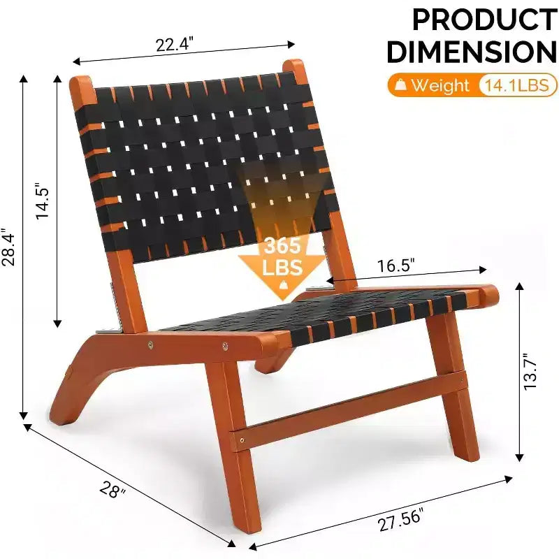 VINGLI Wooden Outdoor Chair, All-Weather Patio Seat with PE Woven Fabric, Adirondack Chair for Lawn, Balcony, Deck