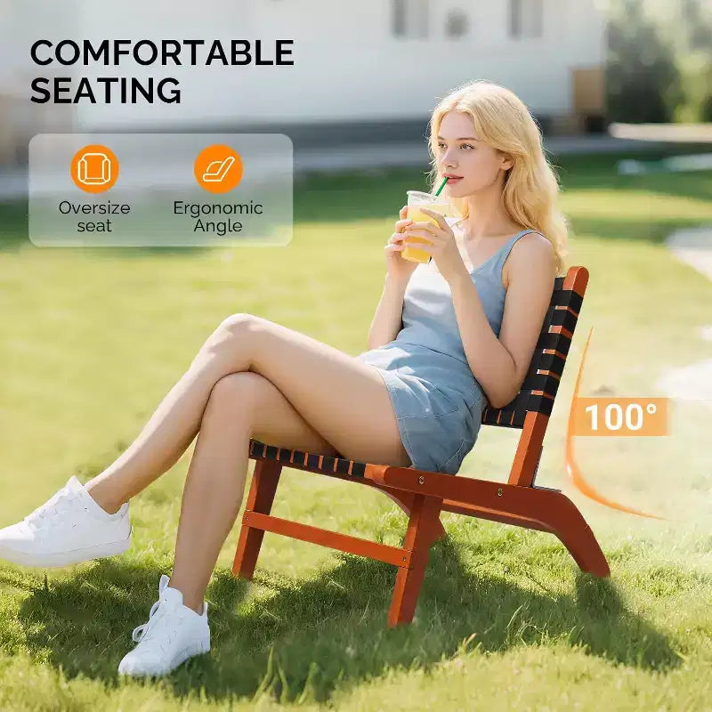 VINGLI Wooden Outdoor Chair, All-Weather Patio Seat with PE Woven Fabric, Adirondack Chair for Lawn, Balcony, Deck