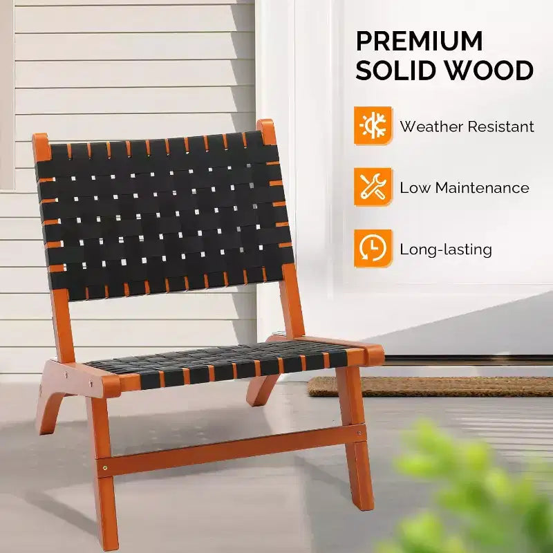 VINGLI Wooden Outdoor Chair, All-Weather Patio Seat with PE Woven Fabric, Adirondack Chair for Lawn, Balcony, Deck