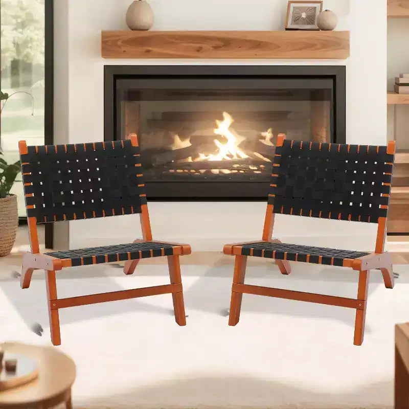 VINGLI Wooden Outdoor Chair, All-Weather Patio Seat with PE Woven Fabric, Adirondack Chair for Lawn, Balcony, Deck