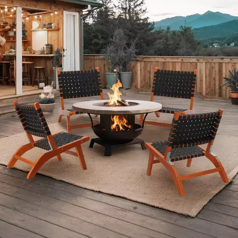 VINGLI Wooden Outdoor Chair, All-Weather Patio Seat with PE Woven Fabric, Adirondack Chair for Lawn, Balcony, Deck