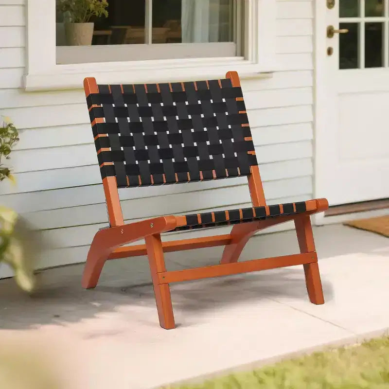 VINGLI Wooden Outdoor Chair, All-Weather Patio Seat with PE Woven Fabric, Adirondack Chair for Lawn, Balcony, Deck