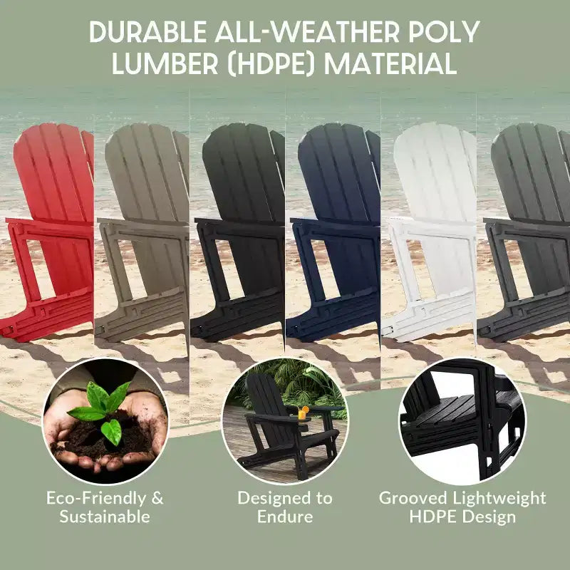WestinTrends Azura Ensemble de 2 chaises de patio Adirondack en plastique HDPE avec table d'appoint de 18 po, Noir